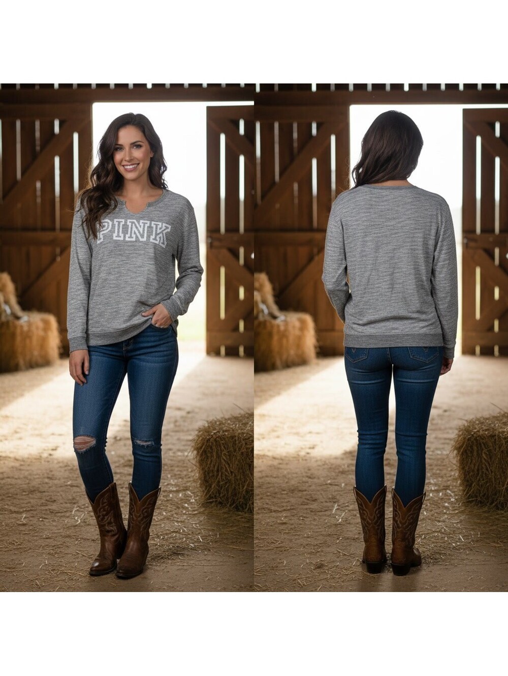 1869 - PINK Victoria's Secret Gray Cotton Blend Pullover Sweatshirt
